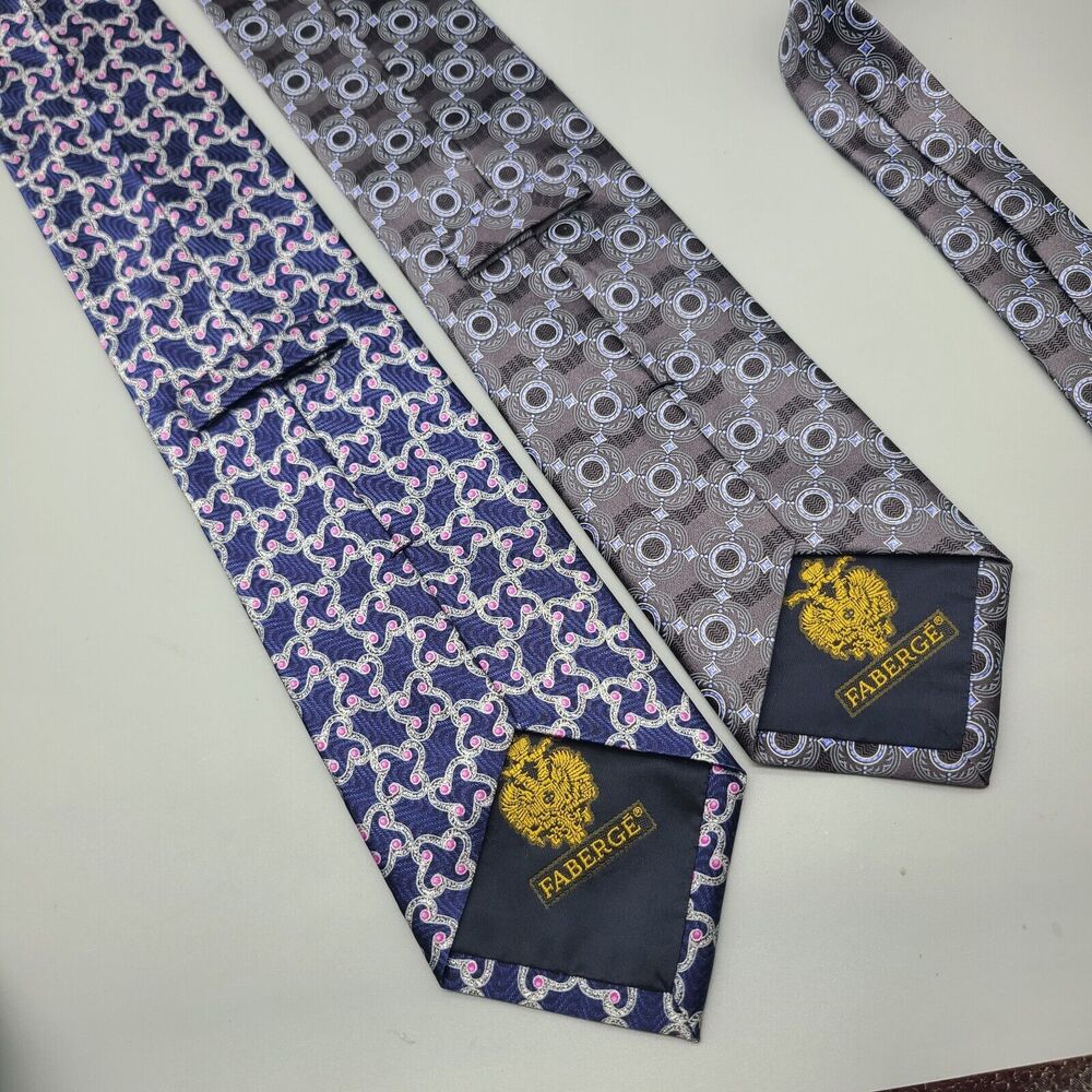 Lot (2)  FABERGE Silk Ties Necktie Geometric blue/ pink & gray/ blue USA new